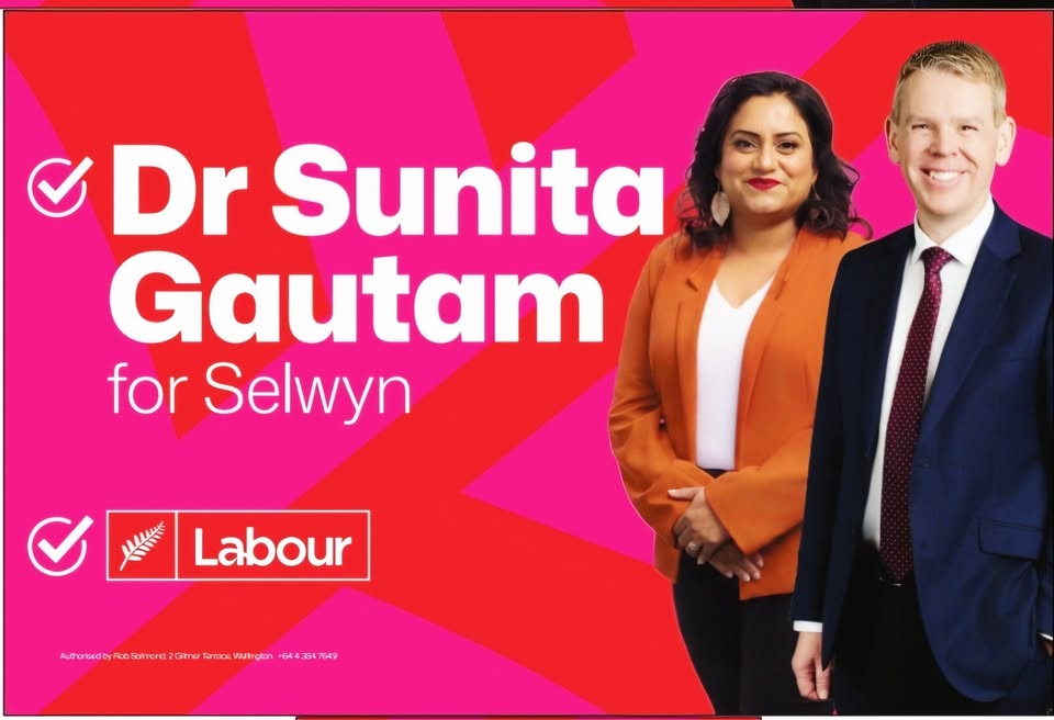 Dr Sunita Gautam for Selwyn — Labour campaign billboard